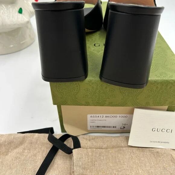 Women's Gucci horsebit leather mid heel slide sandals size 38.5 made in Italy - Picture 7 of 9